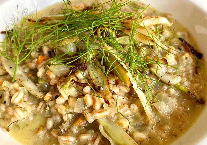 Teller mit Dinkelrisotto mit Fenchel