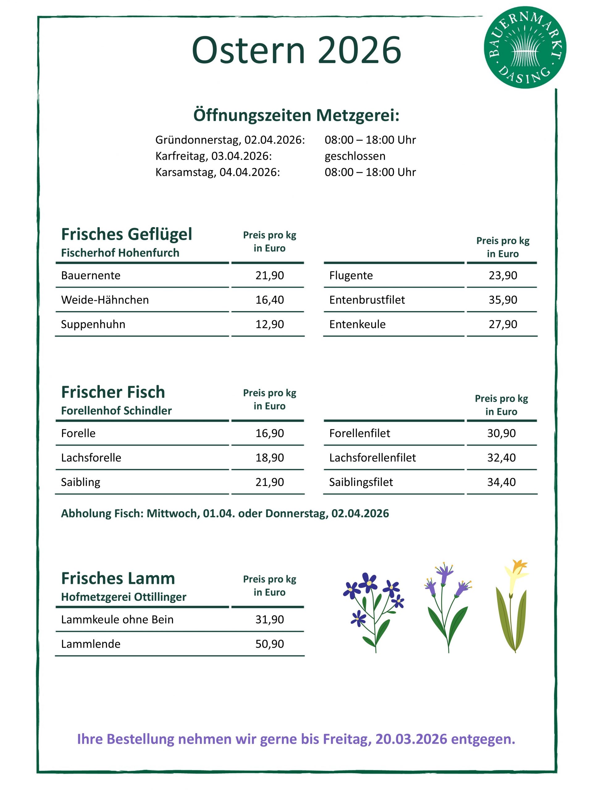 Vorbestellung Metzgerei Ostern